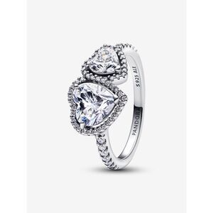Sparkling Halo Hearts Ring S925 ALE Sterling Silver Size 7 Shimmering Pavé Halo